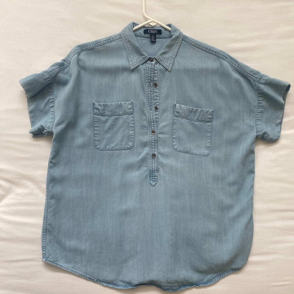 Chaps Women's Light Blue Chambray Shirt, Cotton, Size Med